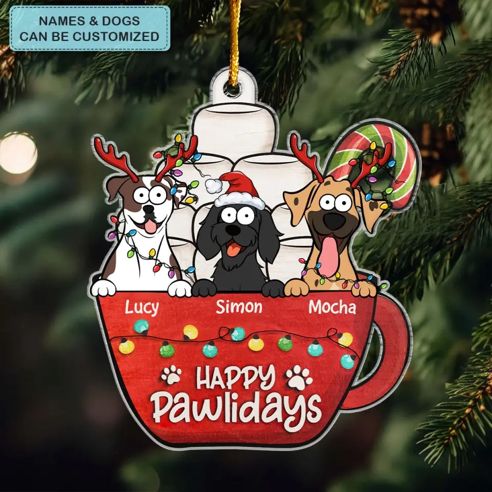 Happy Pawlidays - Personalized Custom Photo Mica Ornament - Christmas Gift For Dog Mom, Dog Dad, Dog Lover, Dog Owner CLA0AD020