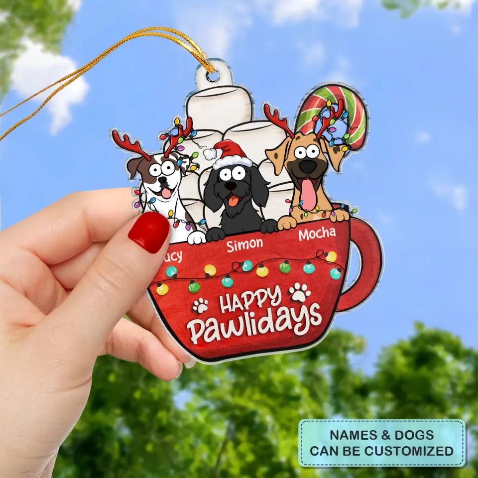 Happy Pawlidays - Personalized Custom Photo Mica Ornament - Christmas Gift For Dog Mom, Dog Dad, Dog Lover, Dog Owner CLA0AD020