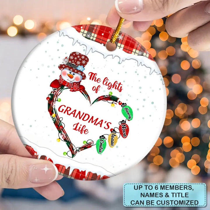 The Light Of Grandma's Life - Personalized Custom Ceramic Ornament - Christmas Gift For Grandma, Mom, Family Members
