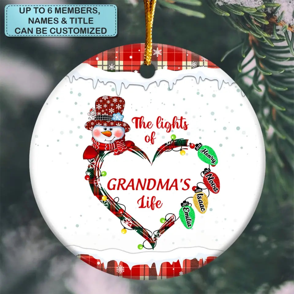The Light Of Grandma's Life - Personalized Custom Ceramic Ornament - Christmas Gift For Grandma, Mom, Family Members