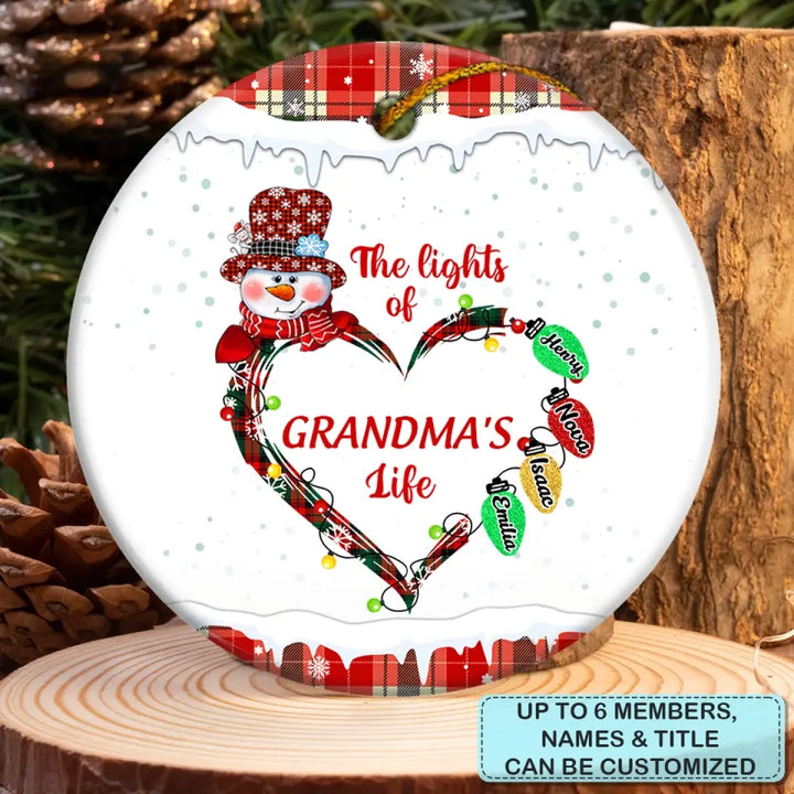 The Light Of Grandma's Life - Personalized Custom Ceramic Ornament - Christmas Gift For Grandma, Mom, Family Members