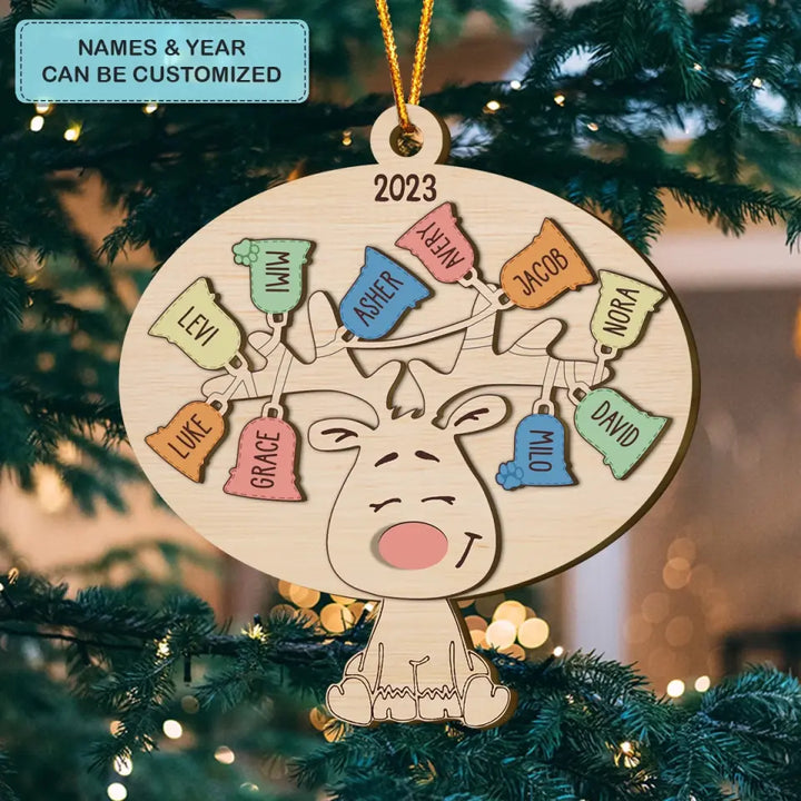 Reindeer Christmas Custom Name - Personalized Custom Layer Wood Ornament - Christmas Gift For Family, Family Members