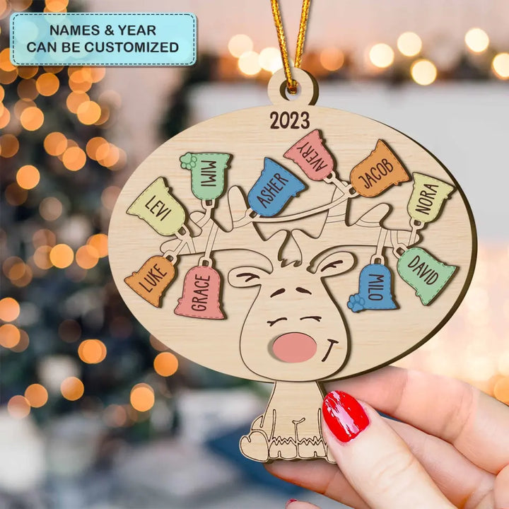 Reindeer Christmas Custom Name - Personalized Custom Layer Wood Ornament - Christmas Gift For Family, Family Members