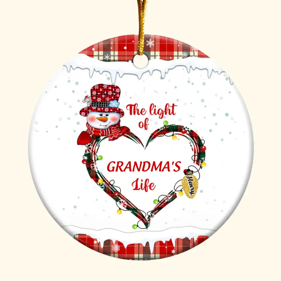 The Light Of Grandma's Life - Personalized Custom Ceramic Ornament - Christmas Gift For Grandma, Mom, Family Members