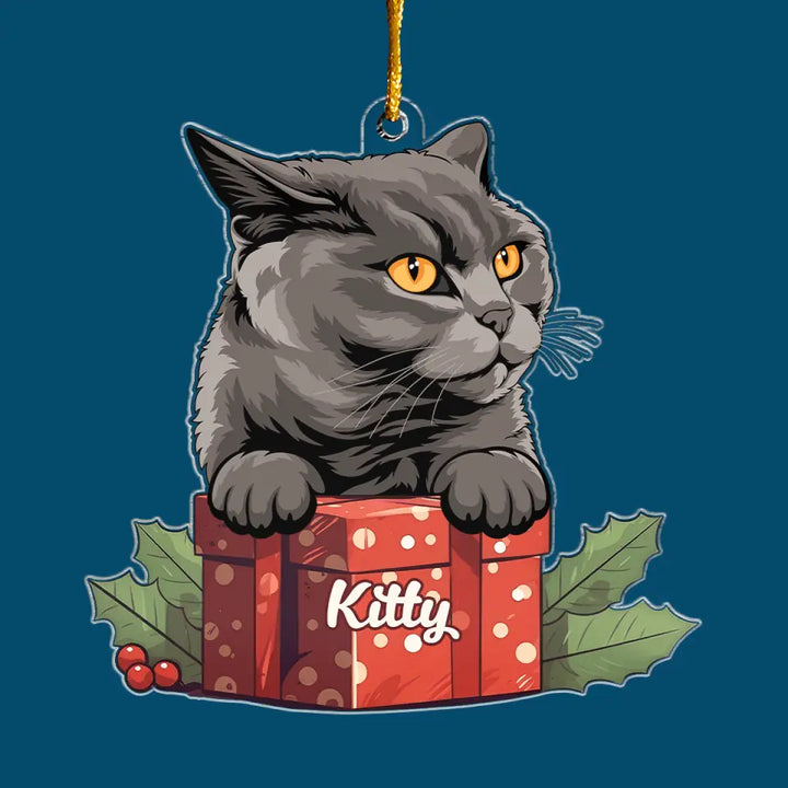Christmas Present Cat - Personalized Custom Mica Ornament - Christmas Gift For Cat Mom, Cat Dad, Cat Lover, Cat Owner CLA0AD018