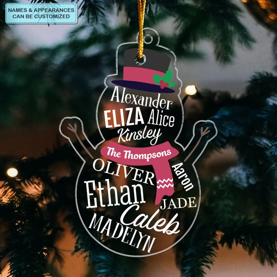 Family Snowman - Personalized Custom Mica Ornament - Christmas Gift For Family Members