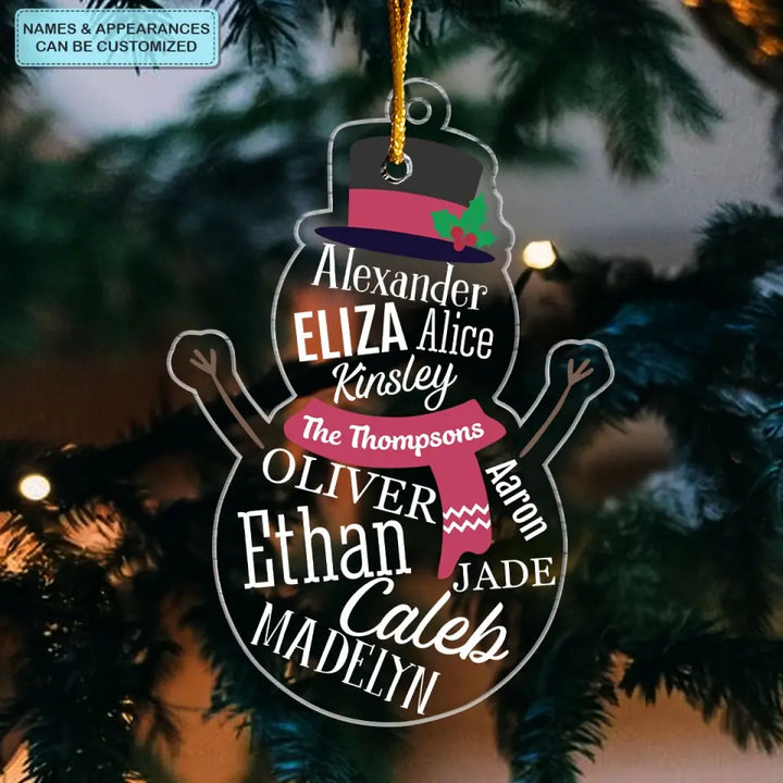 Family Snowman - Personalized Custom Mica Ornament - Christmas Gift For Family Members