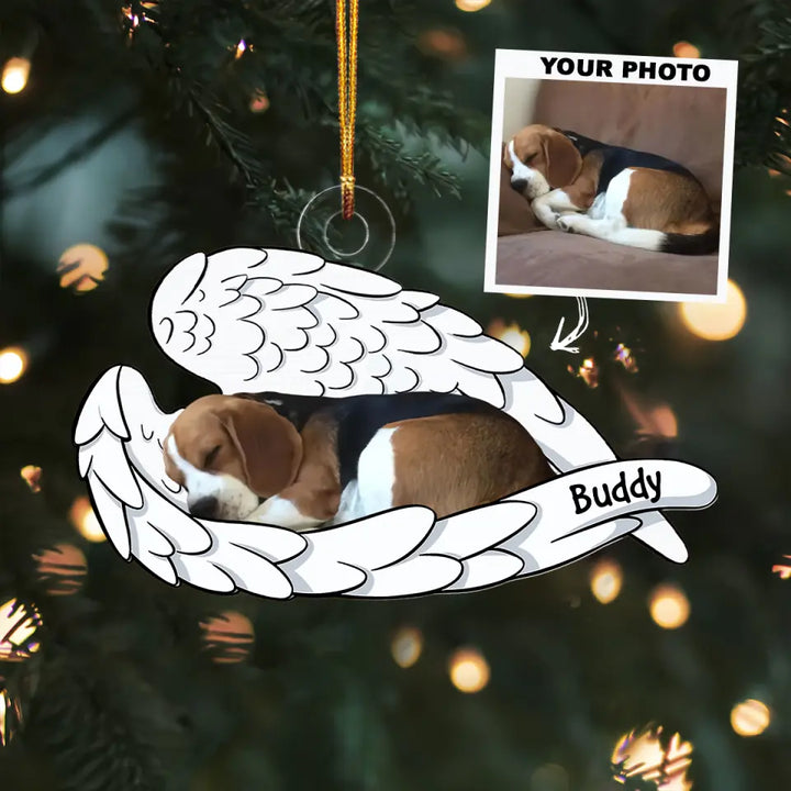 Pet On Angel Wings - Personalized Custom Photo Mica Ornament - Christmas Gift, Memorial Gift For Dog Mom, Dog Dad, Pet Lover, Pet Owner AGCPD060