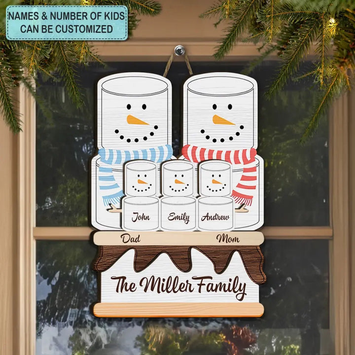 Snowman Family - Personalized Custom 2-Layer Door Sign - Christmas Gift For Family, Family Members, Dad, Mom