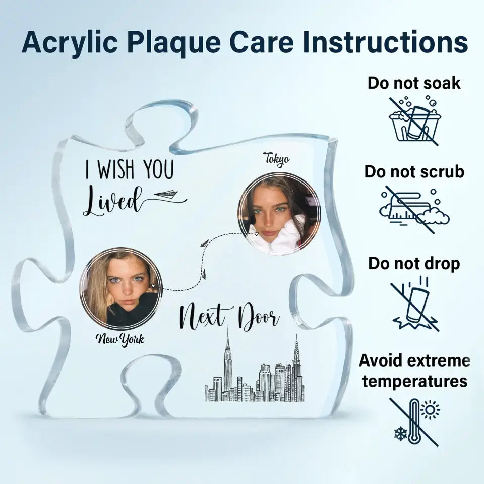 I Wish You Lived Next Door - Personalized Custom Puzzle Acrylic Plaque - Christmas Gift For Besties, Friends