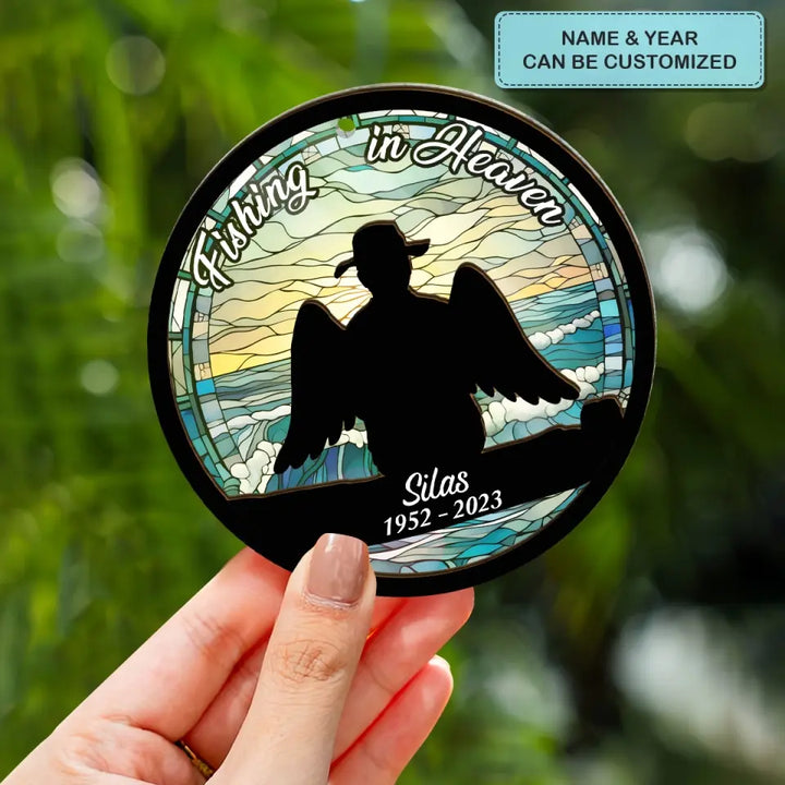 Fishing In Heaven - Personalized Custom Suncatcher Layer Mix Ornament - Memorial Gift For Fishing , Family Members