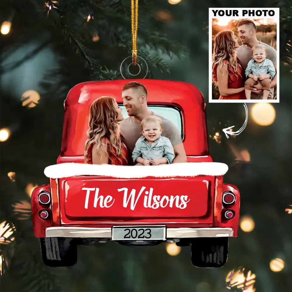 Family Red Truck Christmas - Personalized Custom Photo Mica Ornament - Christmas Gift For Family Members AGCHD041