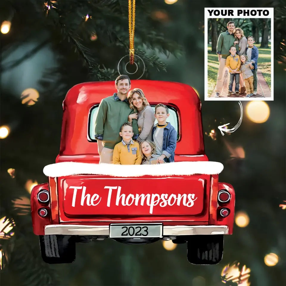 Family Red Truck Christmas - Personalized Custom Photo Mica Ornament - Christmas Gift For Family Members AGCHD041