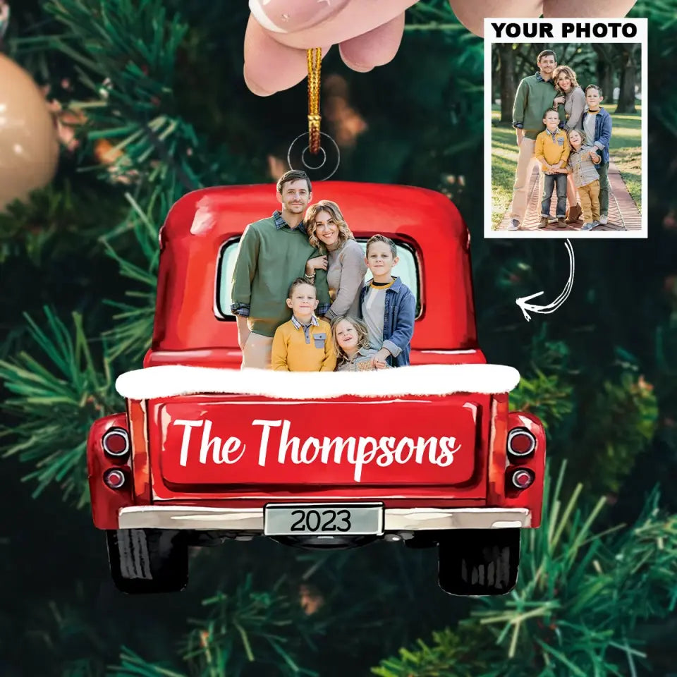Family Red Truck Christmas - Personalized Custom Photo Mica Ornament - Christmas Gift For Family Members AGCHD041
