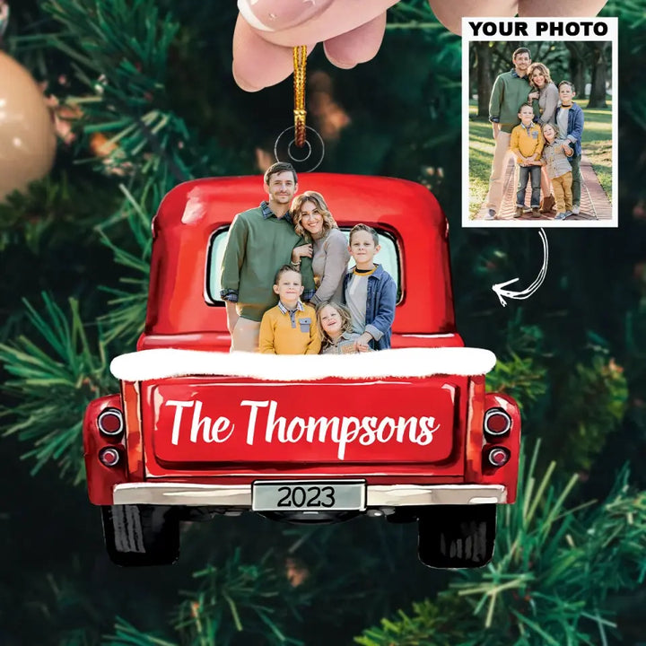 Family Red Truck Christmas - Personalized Custom Photo Mica Ornament - Christmas Gift For Family Members AGCHD041