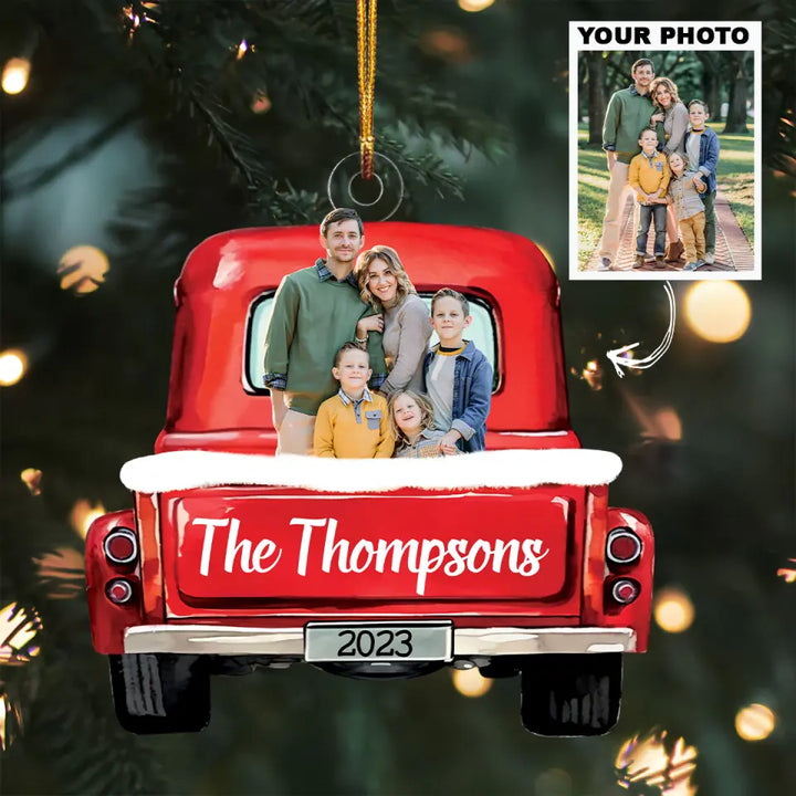 Family Red Truck Christmas - Personalized Custom Photo Mica Ornament - Christmas Gift For Family Members AGCHD041