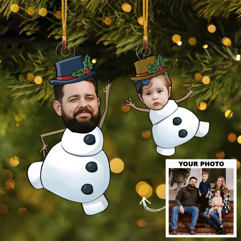 Snowman Family - Personalized Custom Photo Mica Ornament - Christmas Gift For Family Members AGCVP006