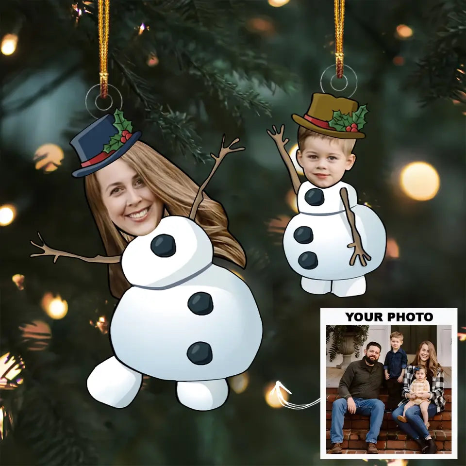 Snowman Family - Personalized Custom Photo Mica Ornament - Christmas Gift For Family Members AGCVP006