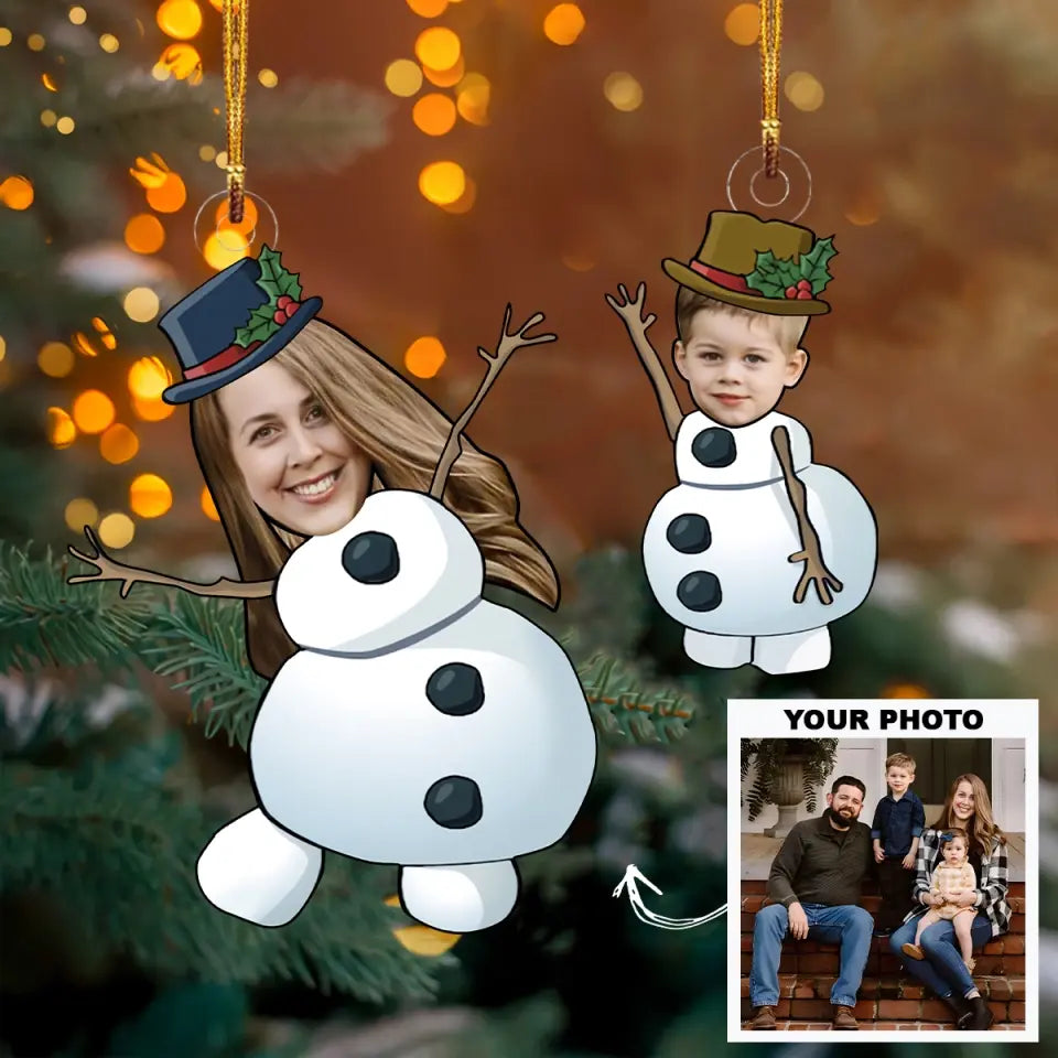 Snowman Family - Personalized Custom Photo Mica Ornament - Christmas Gift For Family Members AGCVP006