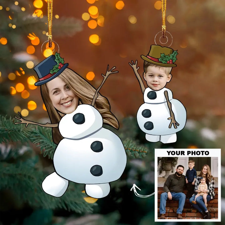 Snowman Family - Personalized Custom Photo Mica Ornament - Christmas Gift For Family Members AGCVP006