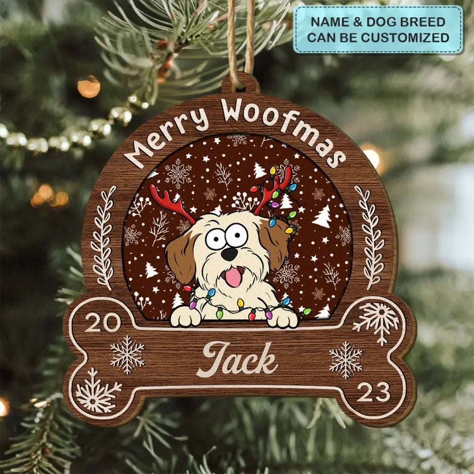 Merry Woofmas - Personalized Custom Wooden Ornament - Christmas Gift For Dog Mom, Dog Dad, Dog Lover, Dog Owner