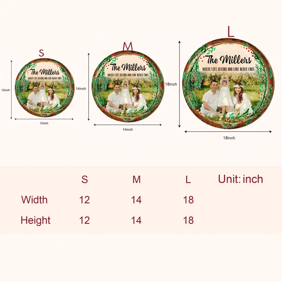 Family Where Life Begins And Love Never Ends - Personalized Custom Door Sign - Christmas Gift For Family, Family Members, Dad, Mom