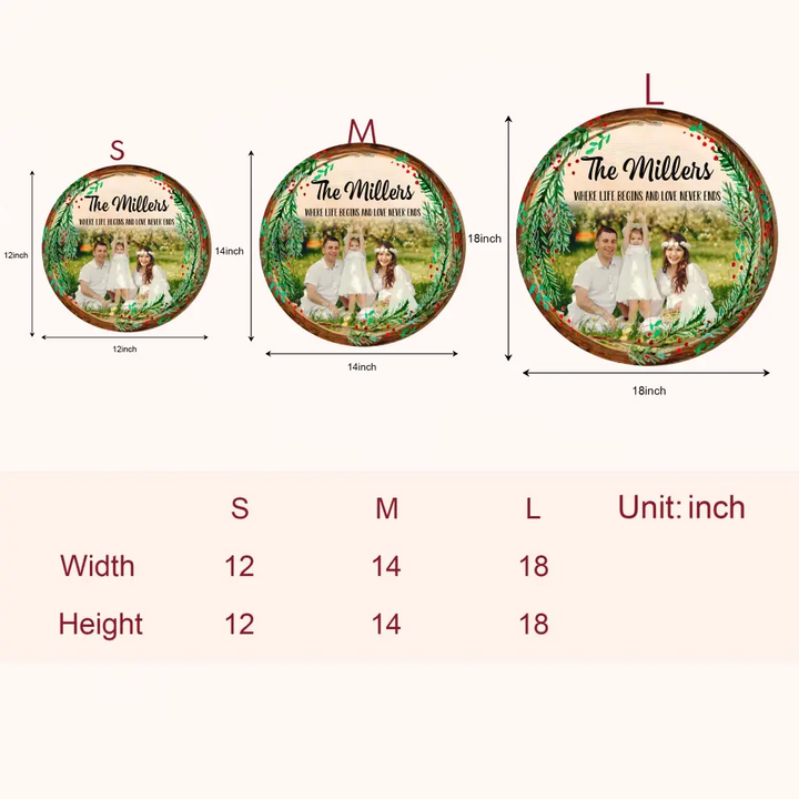 Family Where Life Begins And Love Never Ends - Personalized Custom Door Sign - Christmas Gift For Family, Family Members, Dad, Mom