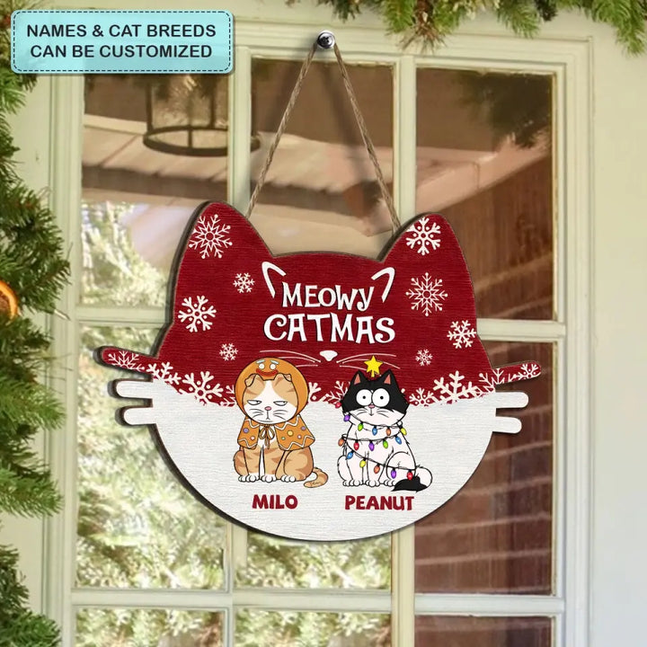 Meowy Catmas - Personalized Custom Door Sign - Christmas Gift For Cat Lover, Cat Dad, Cat Mom, Cat Owner