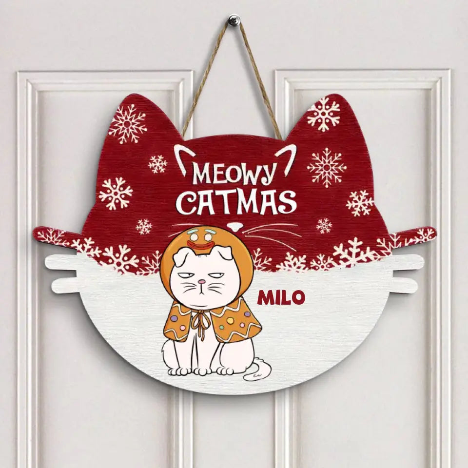 Meowy Catmas - Personalized Custom Door Sign - Christmas Gift For Cat Lover, Cat Dad, Cat Mom, Cat Owner