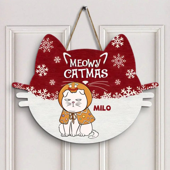 Meowy Catmas - Personalized Custom Door Sign - Christmas Gift For Cat Lover, Cat Dad, Cat Mom, Cat Owner