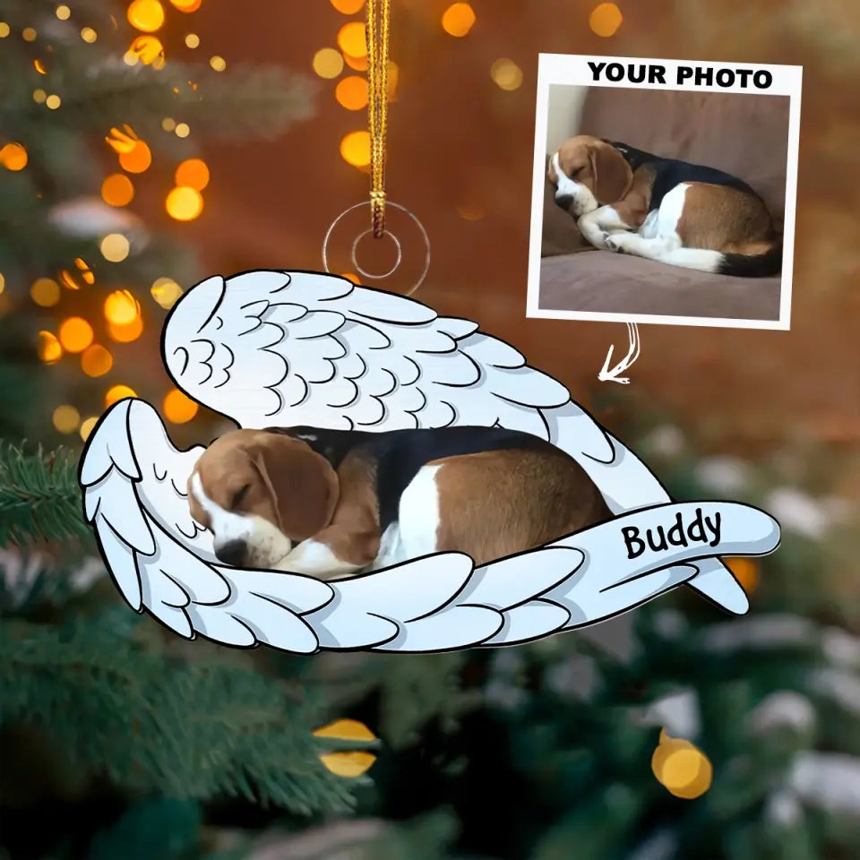Pet On Angel Wings - Personalized Custom Photo Mica Ornament - Christmas Gift, Memorial Gift For Dog Mom, Dog Dad, Pet Lover, Pet Owner AGCPD060