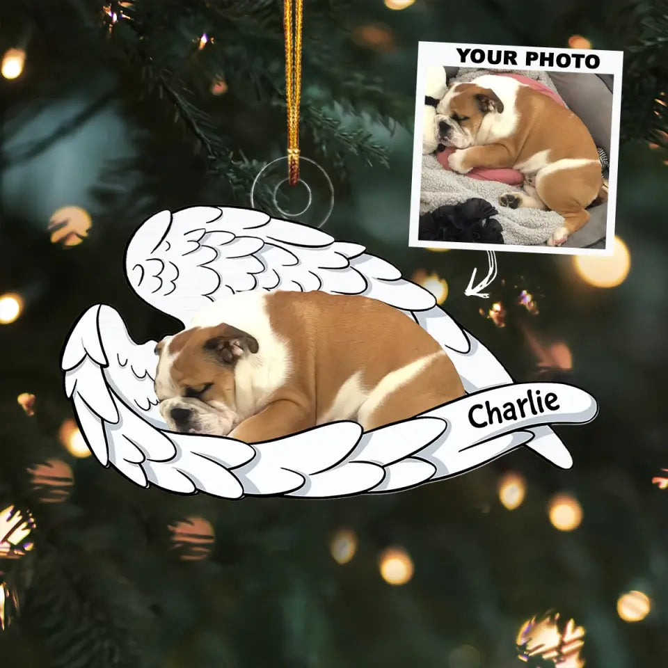 Pet On Angel Wings - Personalized Custom Photo Mica Ornament - Christmas Gift, Memorial Gift For Dog Mom, Dog Dad, Pet Lover, Pet Owner AGCPD060