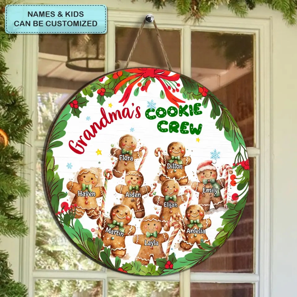 Grandma's Cookie Crew - Personalized Custom Door Sign - Christmas, Mother's Day Gift For Grandma, Mom, Family, Family Members