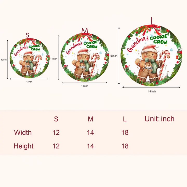 Grandma's Cookie Crew - Personalized Custom Door Sign - Christmas, Mother's Day Gift For Grandma, Mom, Family, Family Members