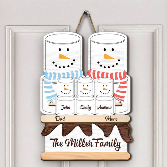 Snowman Family - Personalized Custom 2-Layer Door Sign - Christmas Gift For Family, Family Members, Dad, Mom