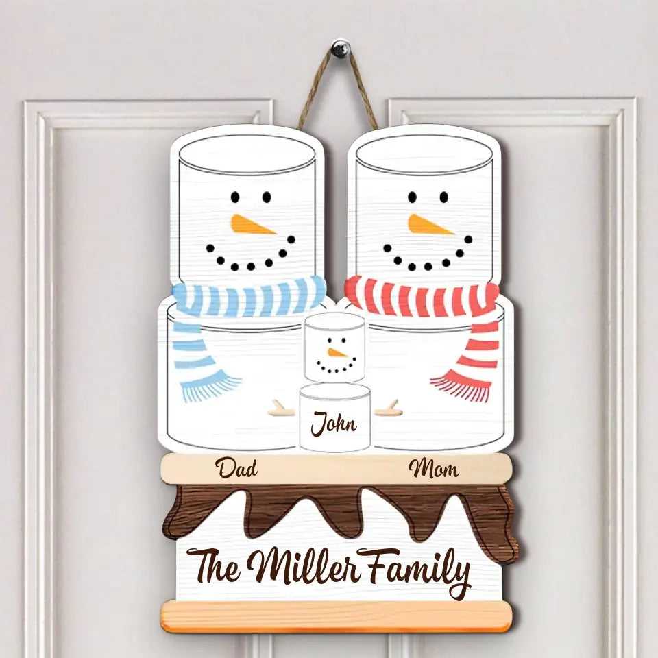 Snowman Family - Personalized Custom 2-Layer Door Sign - Christmas Gift For Family, Family Members, Dad, Mom