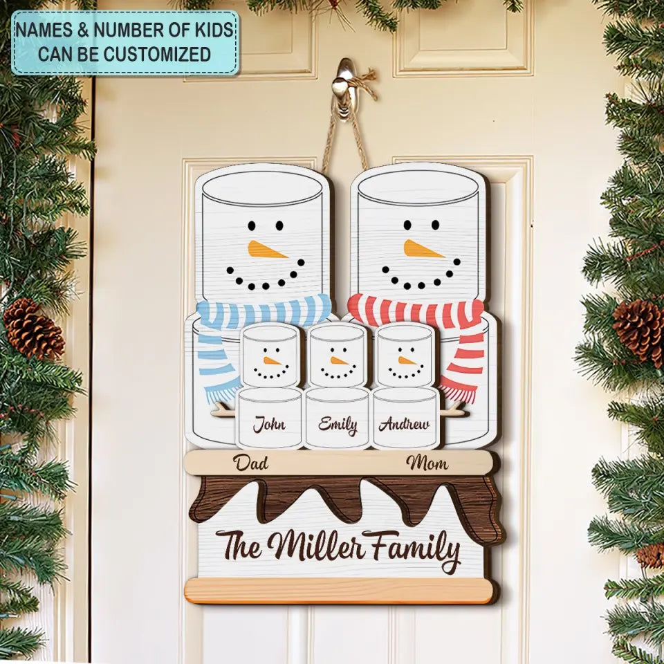 Snowman Family - Personalized Custom 2-Layer Door Sign - Christmas Gift For Family, Family Members, Dad, Mom