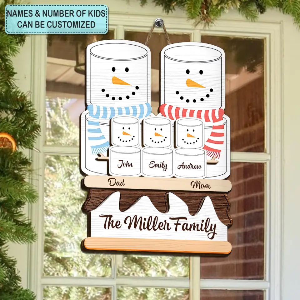 Snowman Family - Personalized Custom 2-Layer Door Sign - Christmas Gift For Family, Family Members, Dad, Mom