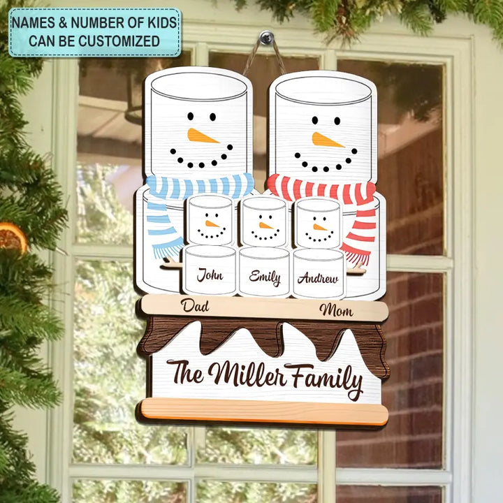 Snowman Family - Personalized Custom 2-Layer Door Sign - Christmas Gift For Family, Family Members, Dad, Mom