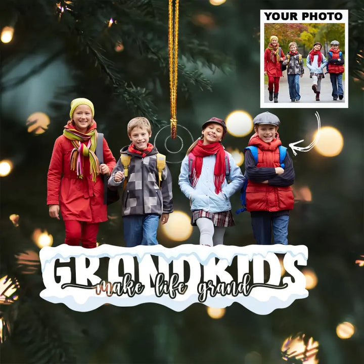 Grandkids Make Life Grand - Personalized Custom Photo Mica Ornament - Christmas Gift For Family, Family Members AGCDM043
