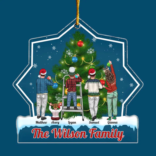Family Around The Christmas Tree - Personalized Custom Mica Ornament - Christmas Gift For Family, Family Members