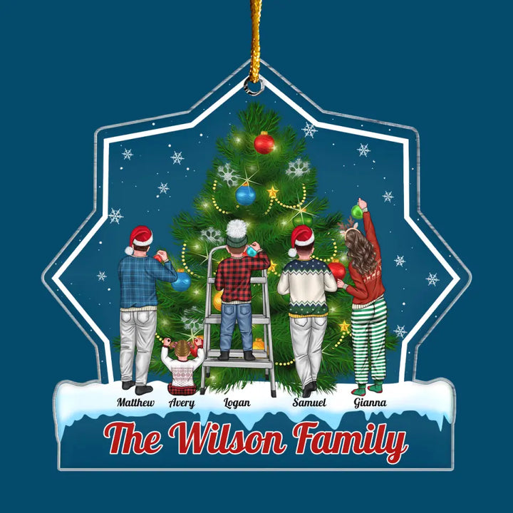 Family Around The Christmas Tree - Personalized Custom Mica Ornament - Christmas Gift For Family, Family Members
