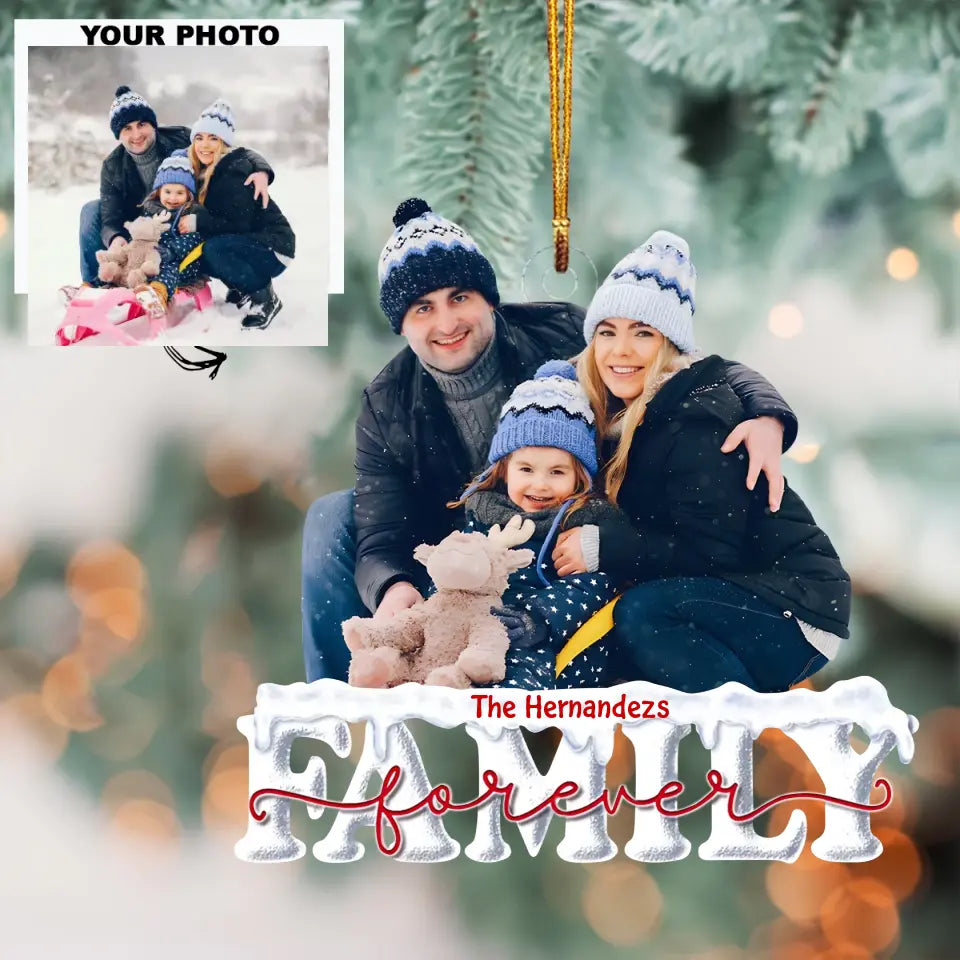 Red Family Forever - Personalized Custom Photo Mica Ornament - Christmas Gift For Family, Family Members AGCDM016