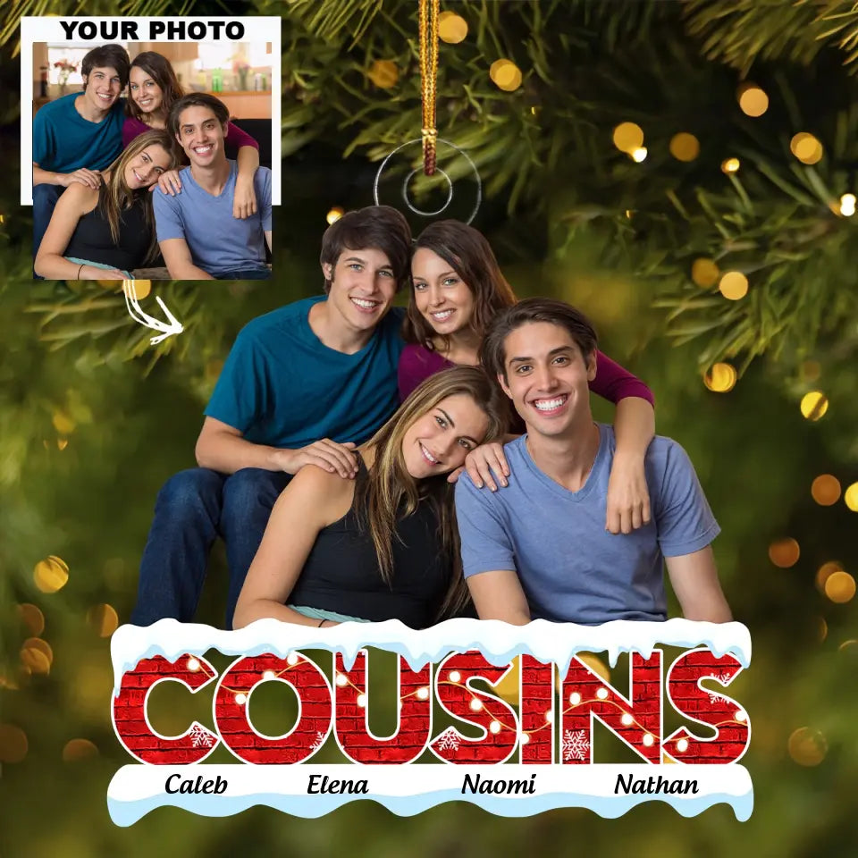 Cousins Merry Christmas 2023 - Personalized Custom Photo Mica Ornament - Christmas Gift For Family Members AGCDM026