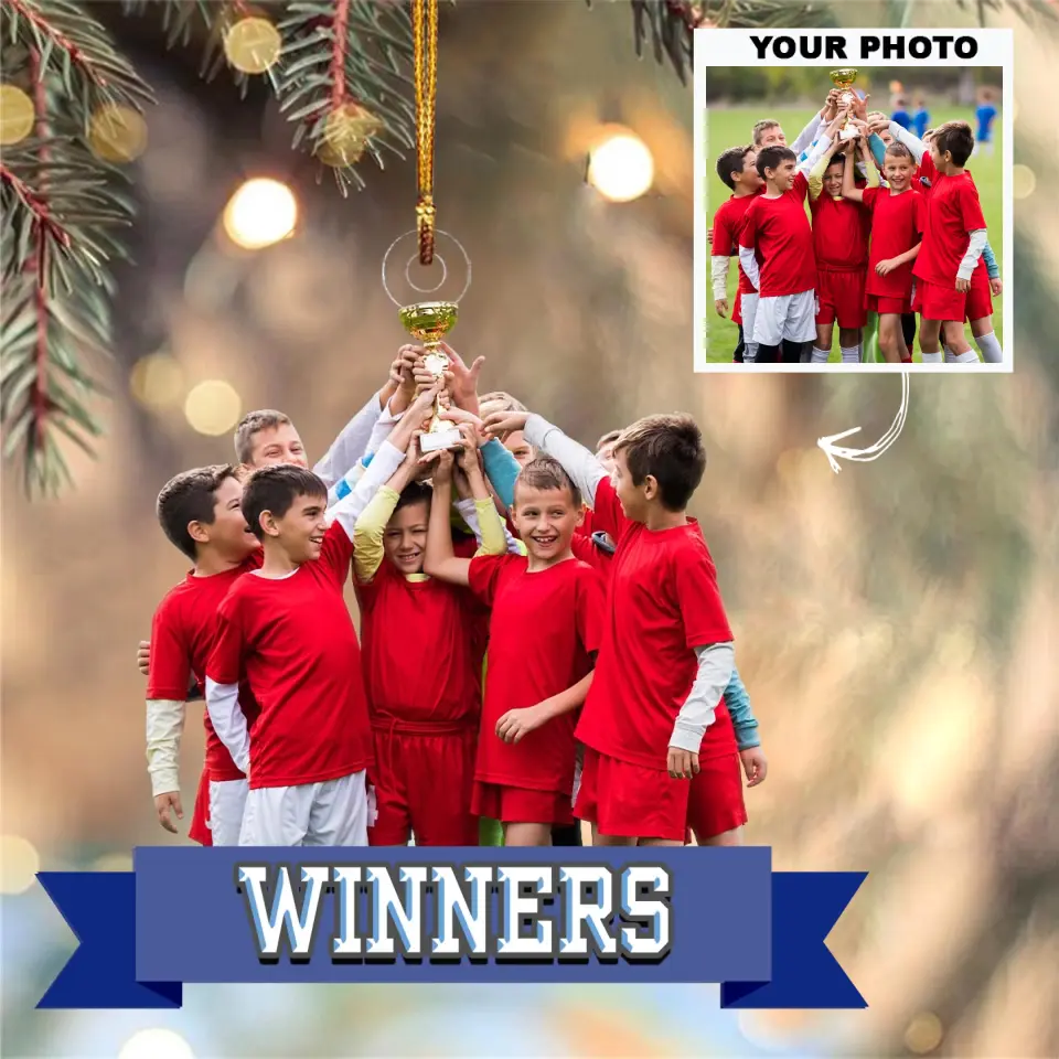 Football Team Winners Podium - Personalized Custom Photo Mica Ornament - Christmas Gift For Soccer Players, Soccer Lovers, Family Members AGCAD002