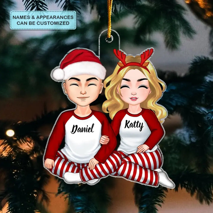 Couple Sitting - Personalized Custom Mica Ornament - Christmas Gift For Couple, Husband, Wife CLA0HD010