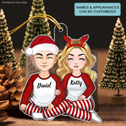 Couple Sitting - Personalized Custom Mica Ornament - Christmas Gift For Couple, Husband, Wife CLA0HD010