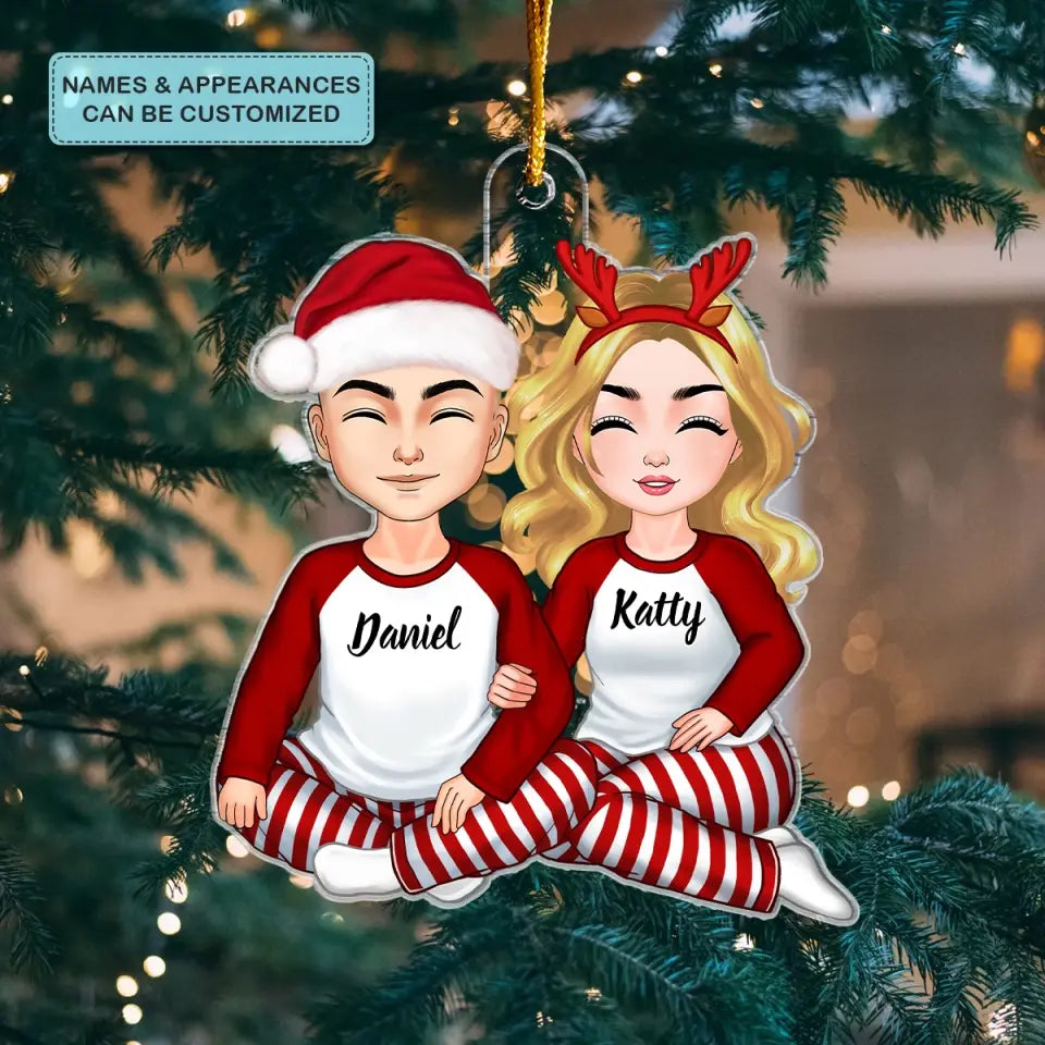 Couple Sitting - Personalized Custom Mica Ornament - Christmas Gift For Couple, Husband, Wife CLA0HD010