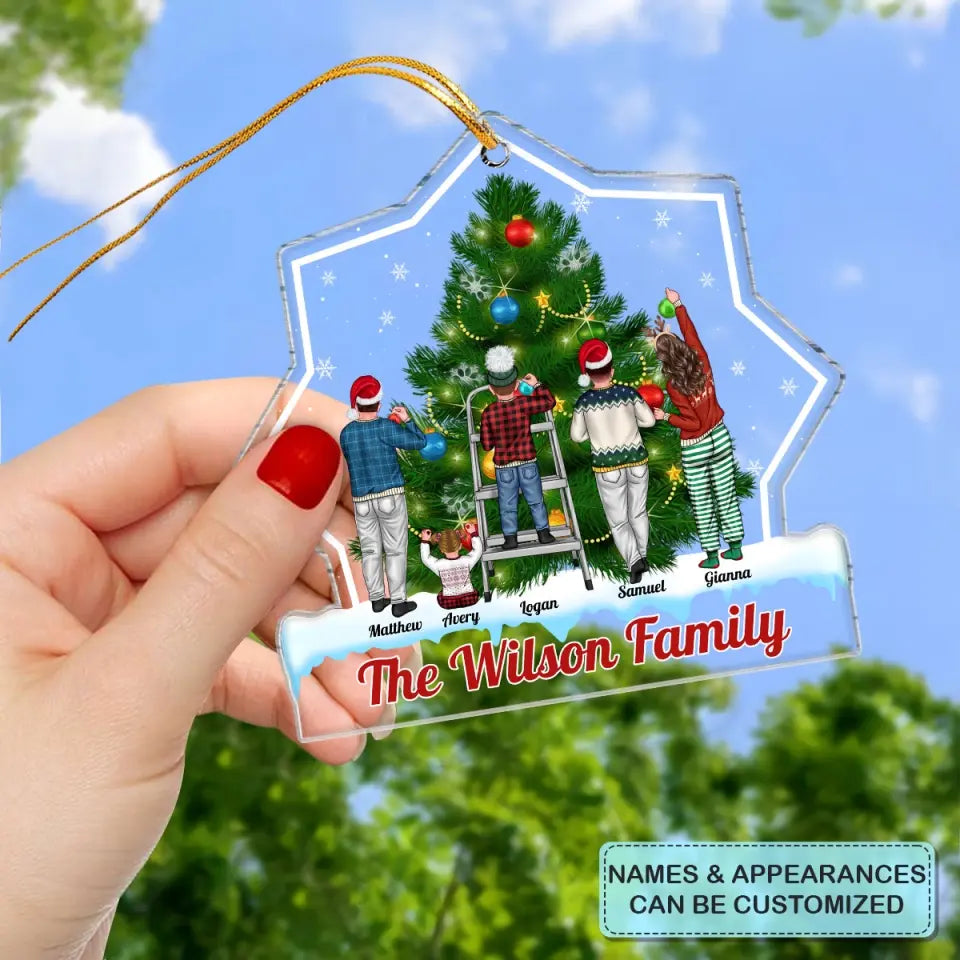 Family Around The Christmas Tree - Personalized Custom Mica Ornament - Christmas Gift For Family, Family Members
