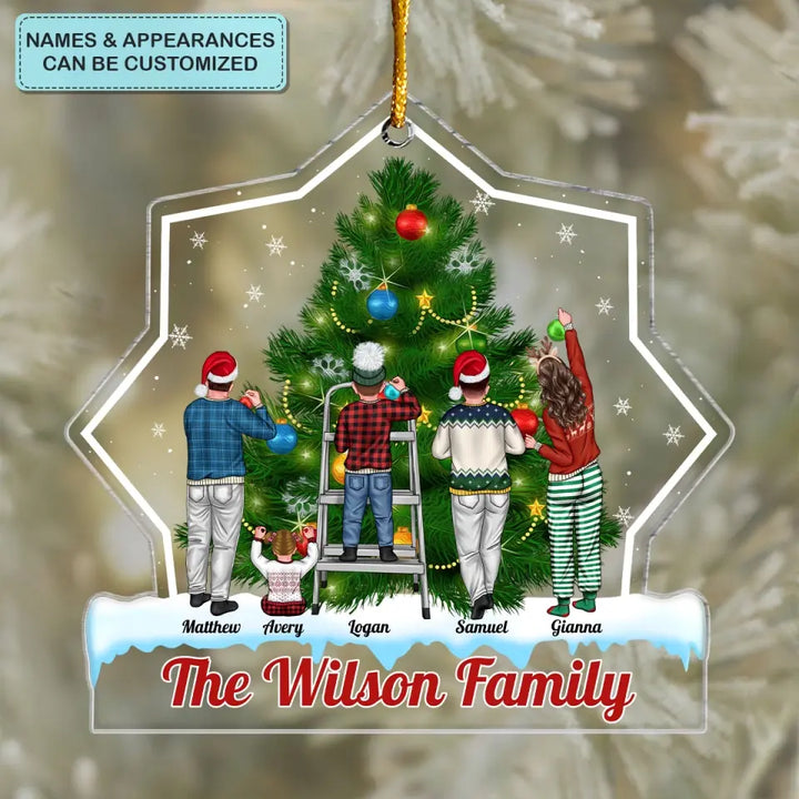 Family Around The Christmas Tree - Personalized Custom Mica Ornament - Christmas Gift For Family, Family Members